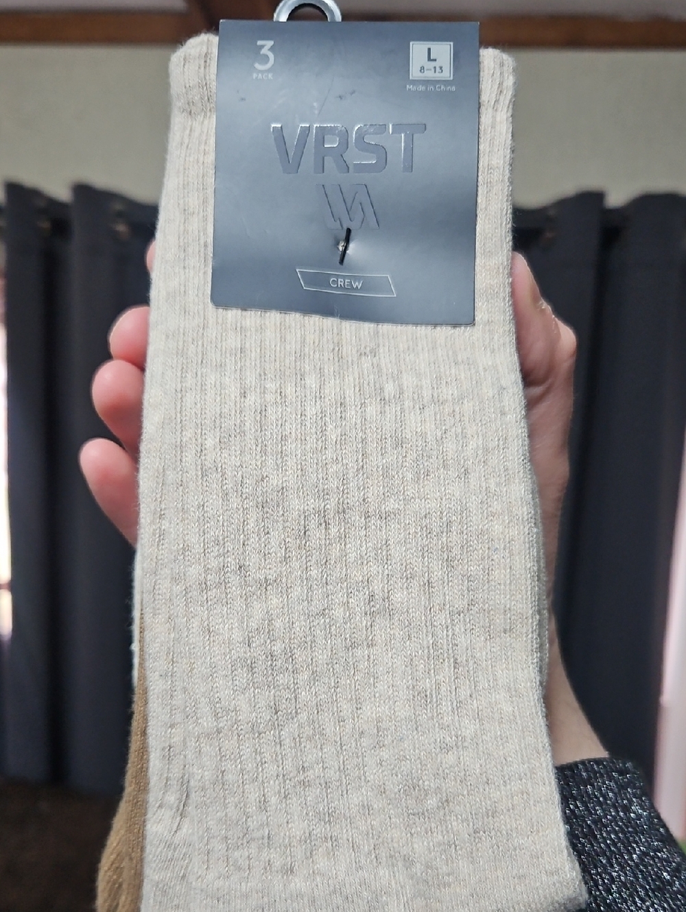 VRST Men's 3 Pack Versatile Crew Socks: BROWN/SAND: NEW IN PACK: SIZE L